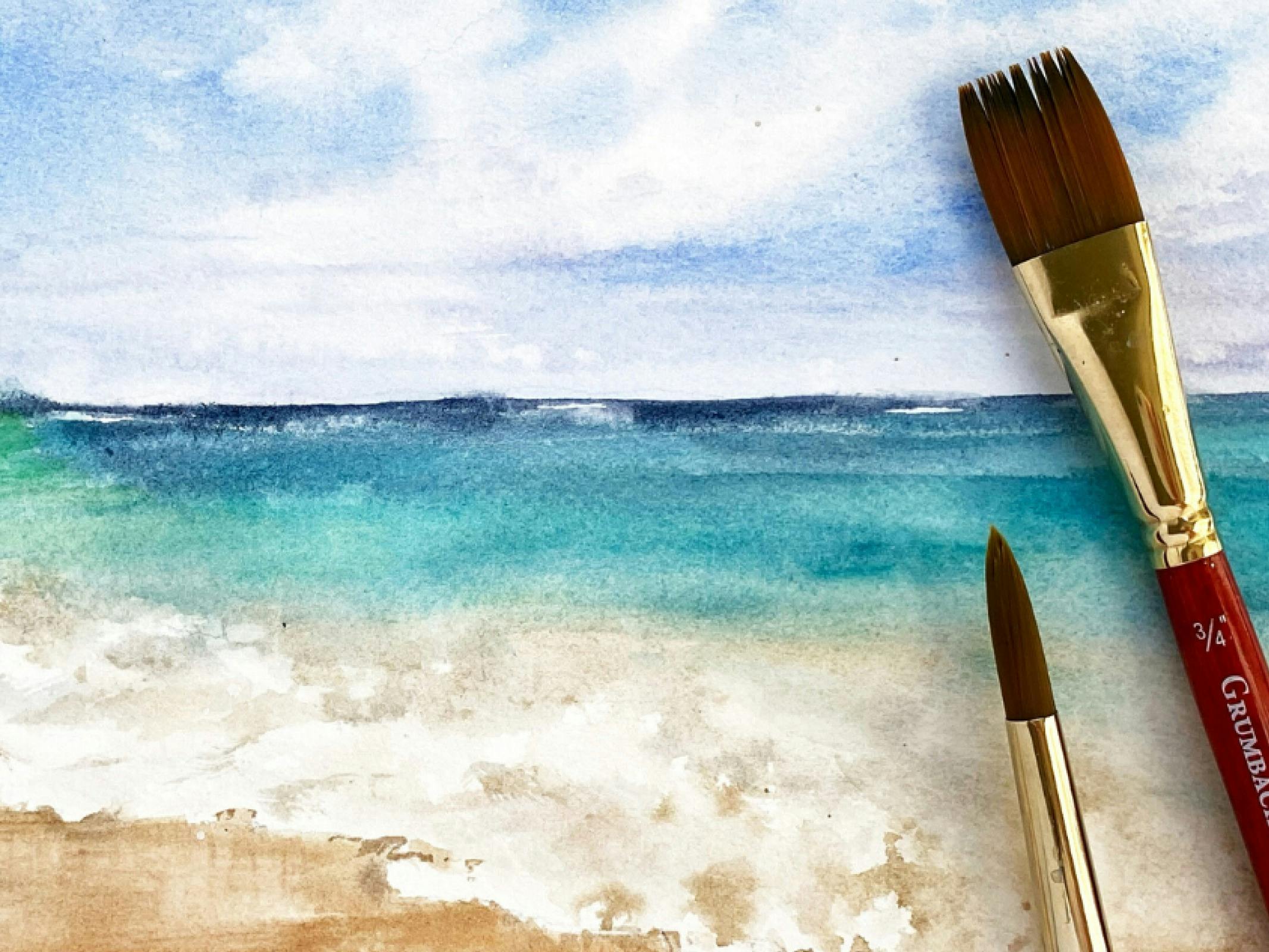 Beach Seascape Watercolour Painting