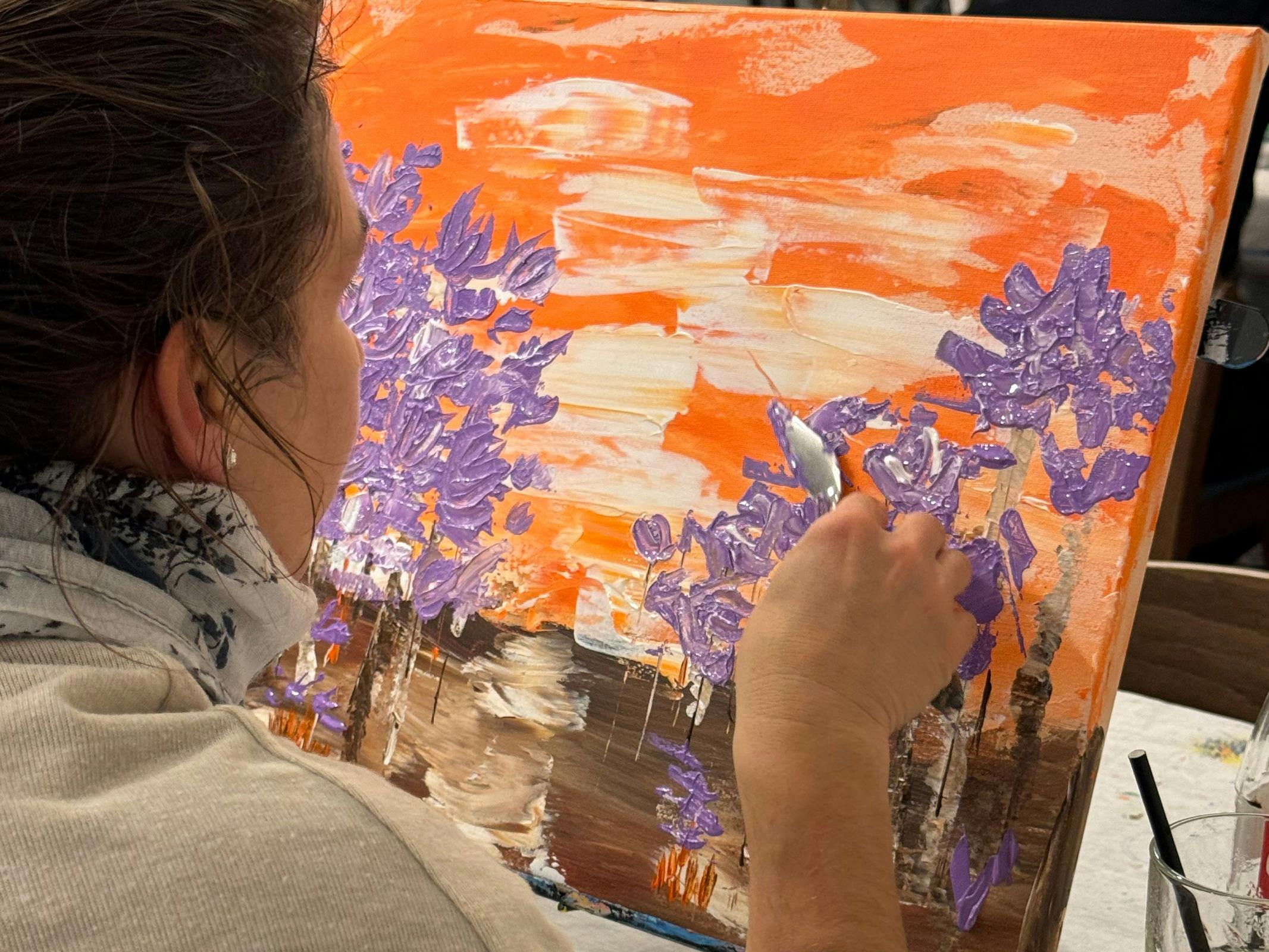 Landscape painting with palette knife technique