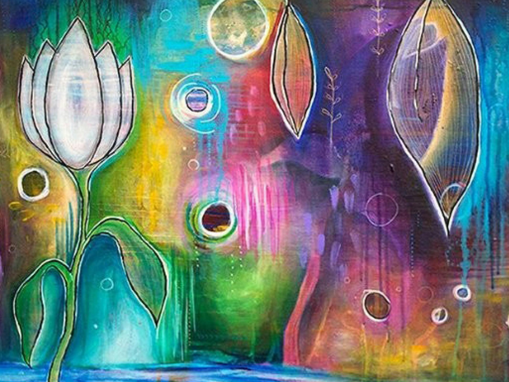 rainbow floral painting