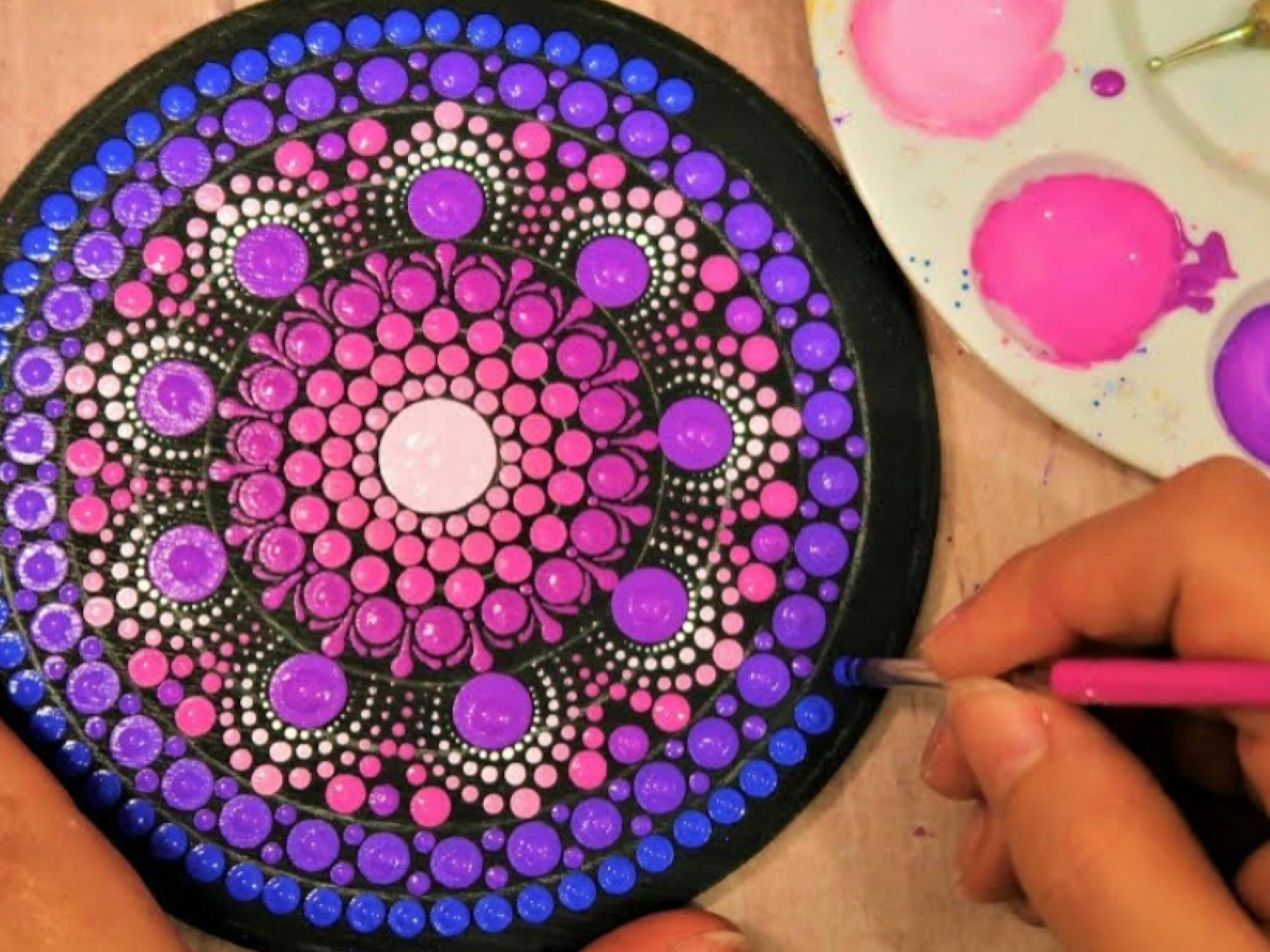 Pink and Purple Mandala Patterned Painting