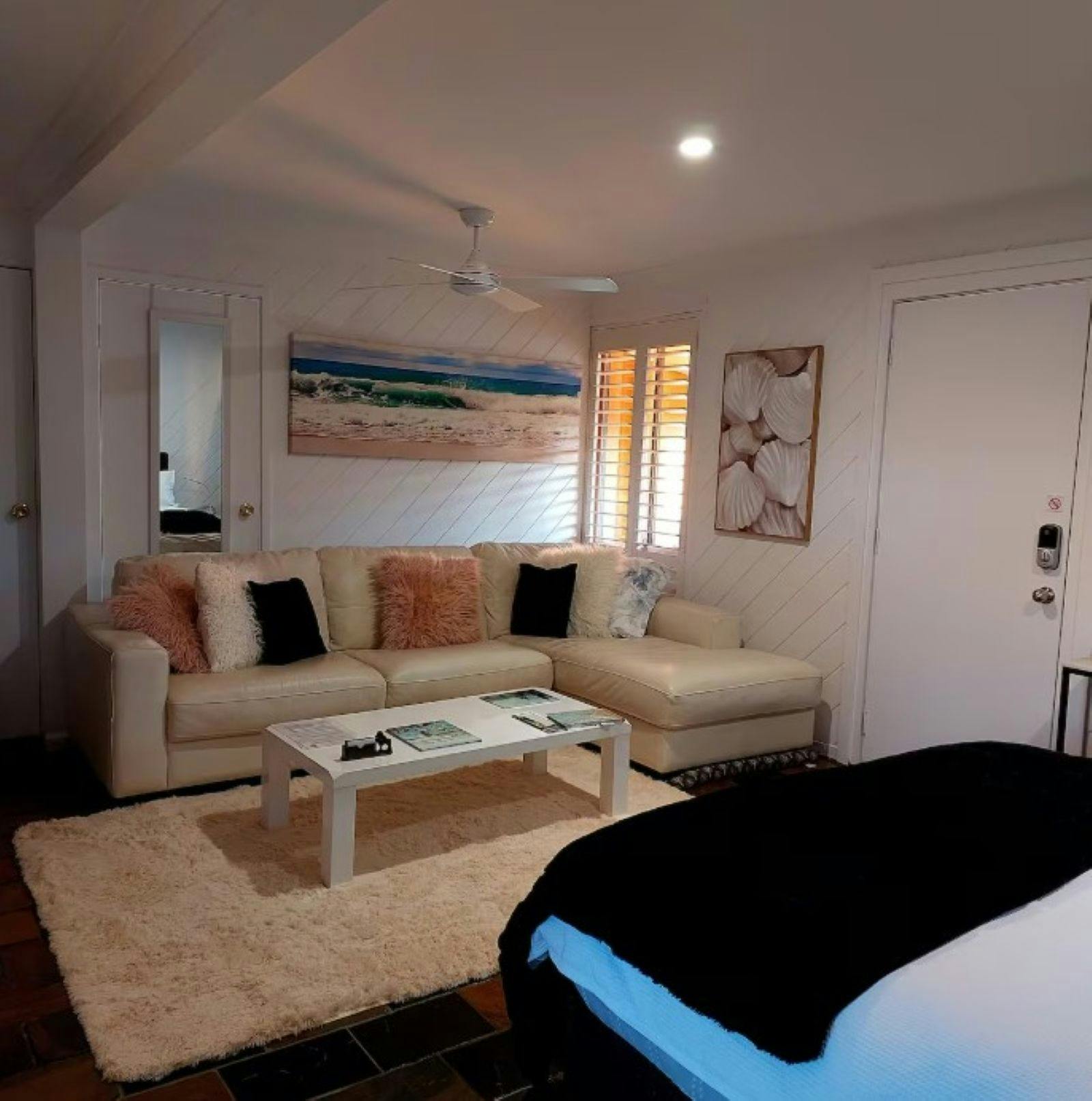 Interior view of living area with large lounge