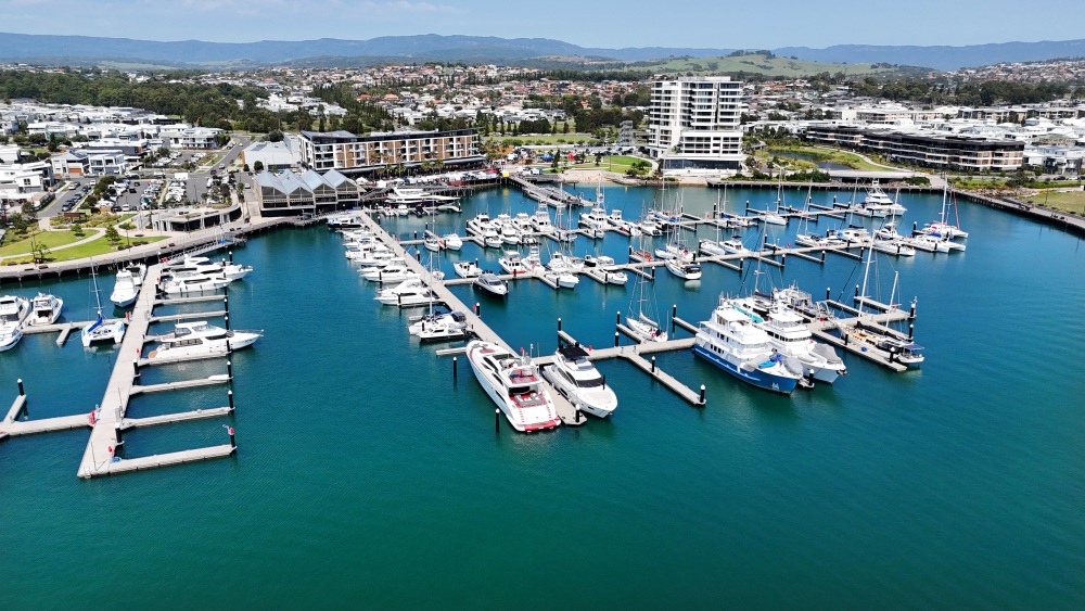 Aerial view of the boats in Shellharbour Marina