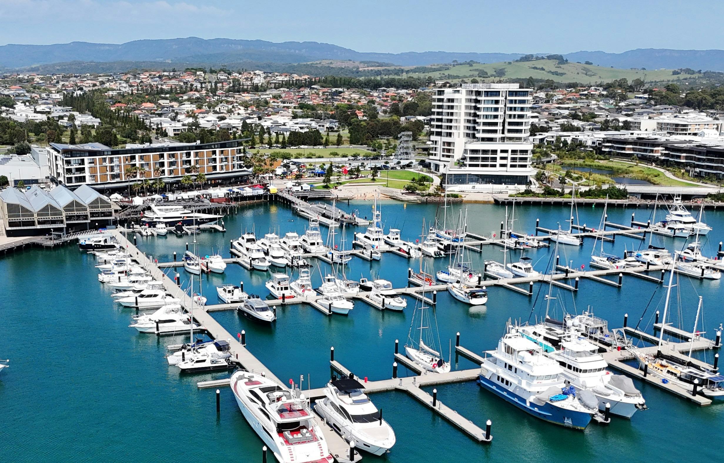 Aerial view of the boats at Shellharbour Marina