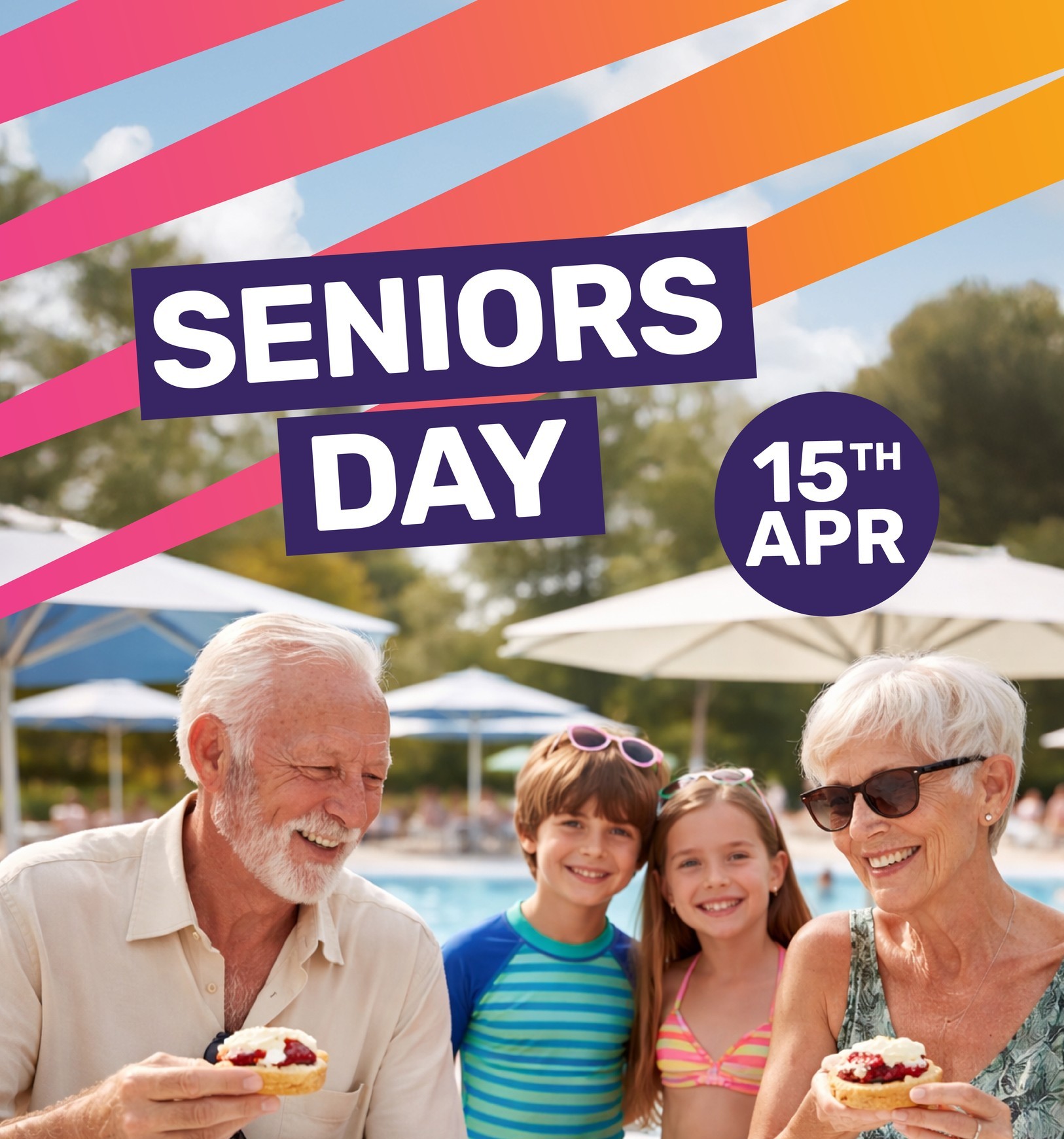 Senior Couple with grandkids enjoying morning tea at Jamberoo Action Park