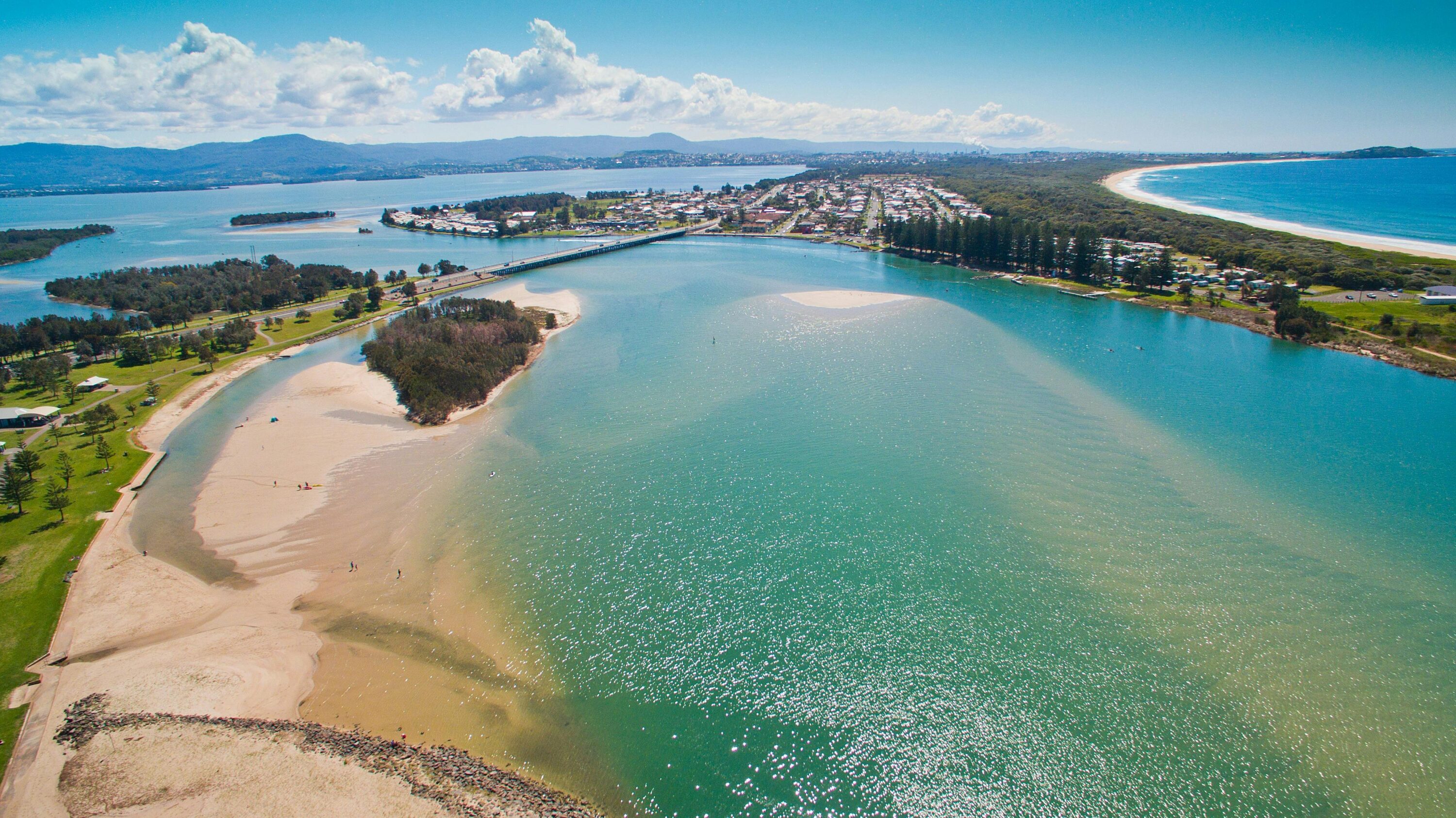 Aerial view of Lake Illawarra looking towards Windang Bridge